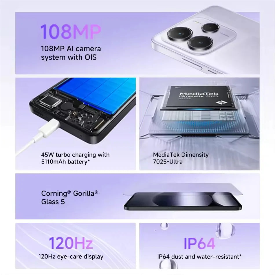 Xiaomi Redmi Note 14 5G 108MP Kamera - 5110 mAh Akku, 45 W Turbo-Ladung