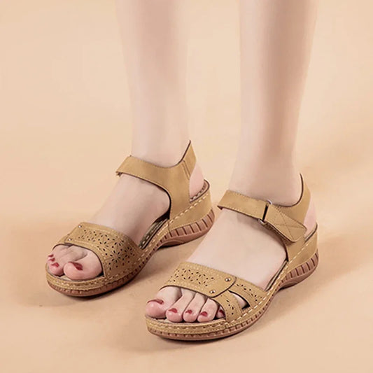 Summer Women's Sandals Wedge Hook&loop Ladies Flats Shoes Sewing Platform Female Open Toe Casual Sandals Plus Size Woman Shoes