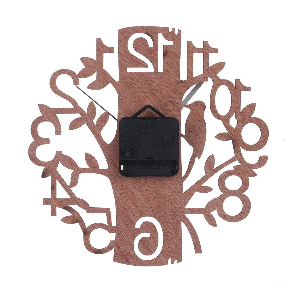 Modern Design Nordic Wall Clock Creative Hollow Design Wooden Birds Wall Clocks Silent Quartz Needle for Living Room Decorations