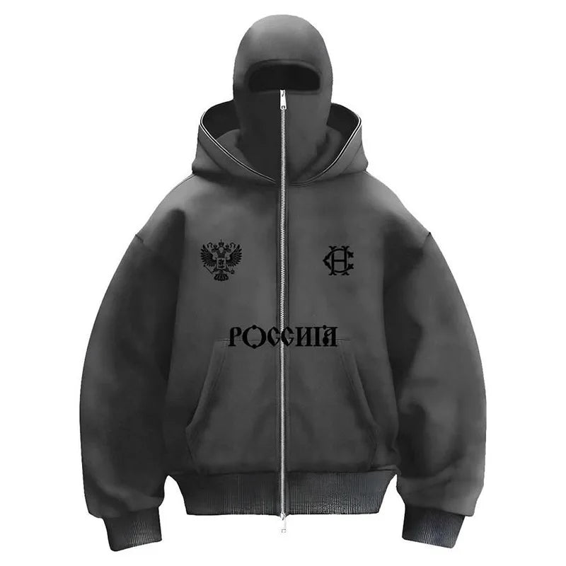Trendy Balaklava Hoodie - Reißverschluss Größe M Unisex