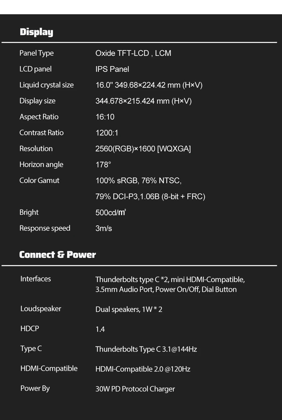 ZEUSLAP 16" 2.5K 144Hz tragbarer Monitor - 2560×1600