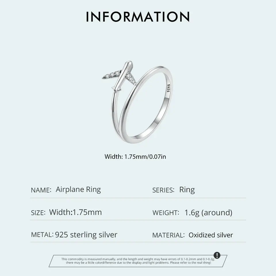 WOSTU 925 Sterling Silver Platinum Airplane Double layer Rings Women Shiny Zircon Aircraft Ring Party Jewelry Girl Holiday Gift