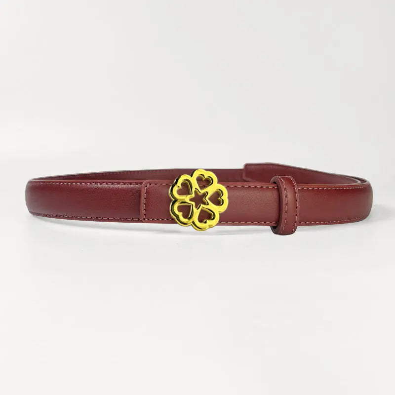 Women's Belt Versatile Retro Bronze Buckle Cowhide Thin Belt2.3Simple and Elegant Decorative Dress Suit Apparel Accessories