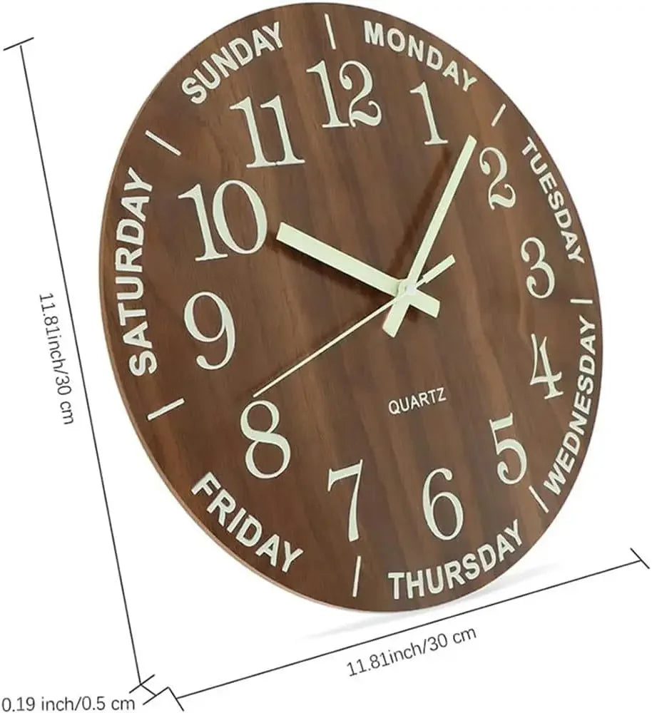 Nordic 12 Inch Luminous Wall Clock Wood Silent Light in Dark Night Fashion Wall Clock Non Ticking Clock with Night Light