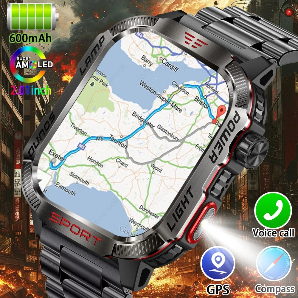 Smartwatch 2025: Outdoor-Military GPS-Sports - Flashlight Compass Collection