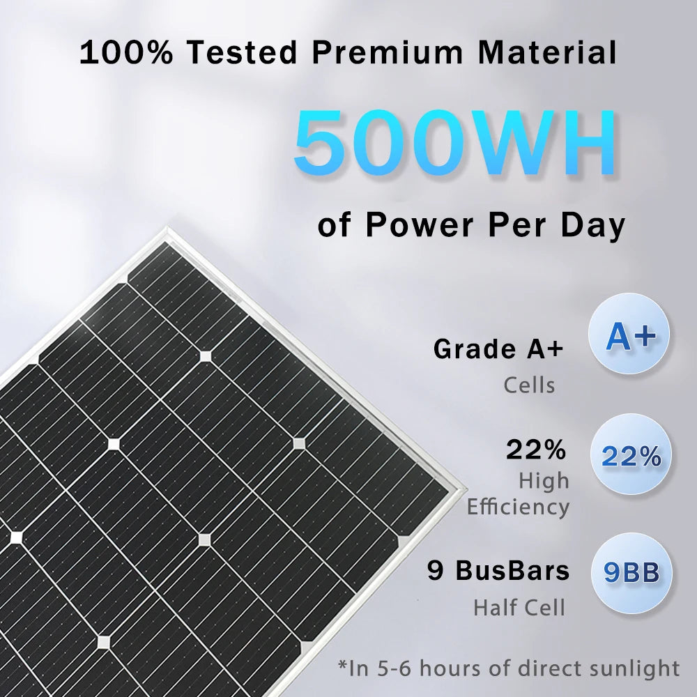 Solar Panel 100W 200W 300W 400W Rigid Glass Photovoltaic Panel 18V Monocrystaillne Solar Cell For 12V/24V Battery Charger