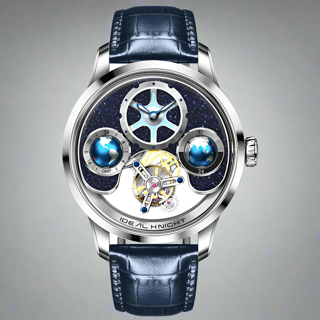 IDEAL KNIGHT blue earth tourbillon watch luxury skeleton automatic timepiece