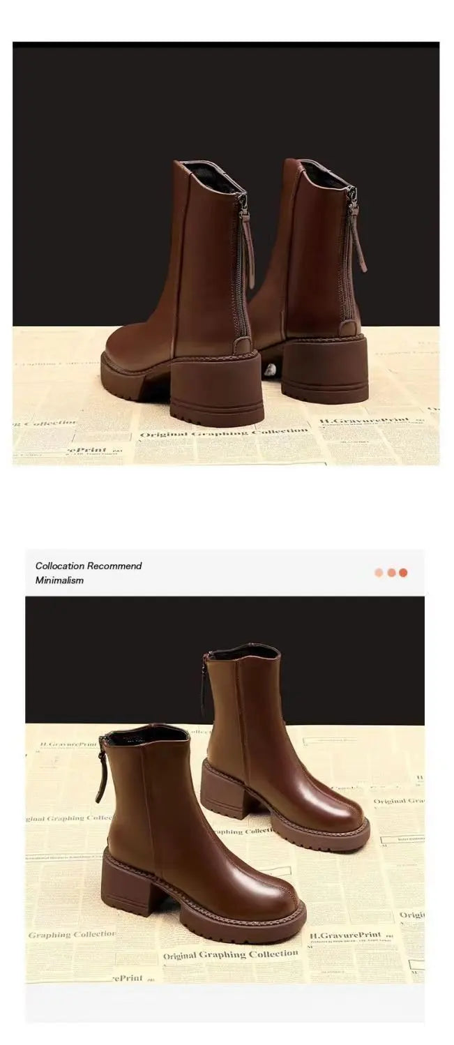 Ghete Nebula cu toc gros - înălțimea tocului 3-5 cm, închidere cu fermoar, căptușeală scurtă de pluș