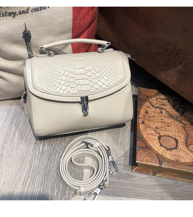 Genuine Leather Women Bag Fashionable Purse for Lady Temperament Crossbody Square Shoulder Bag Cow Leather Versatile Handbag