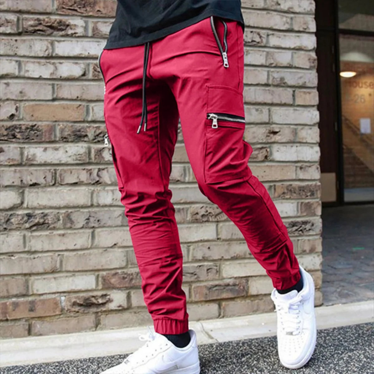 Salopetă casual pentru bărbați, primăvară și toamnă, nouă, cu cordon, personalitate, cu buzunar cu fermoar, pentru picior mic, pantaloni creion, pantaloni lungi