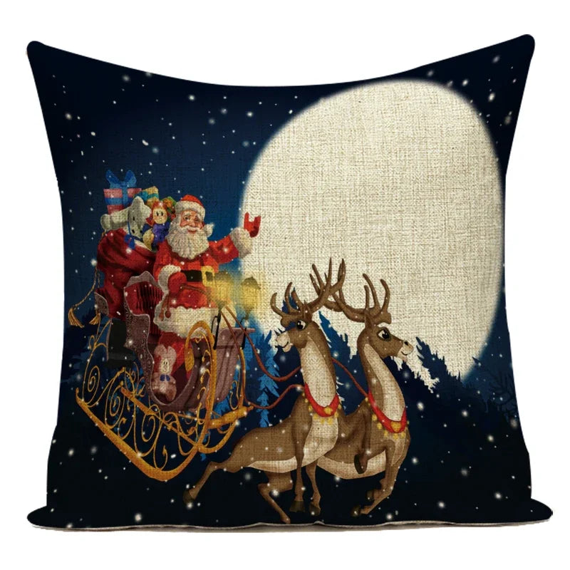 Merry Christmas Cute Cartoon Santa Claus Christmas Trees Polyester Sofa Home Decoration Pillow Cushion Cover Almofadas