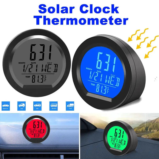 Solar-Auto-Digitaluhr mit Datum, Woche, Thermometer, LCD-Leuchtanzeige für Armaturenbrett, Auto-Uhr, Innenraum-Aufkleber by Golden Bridge Store