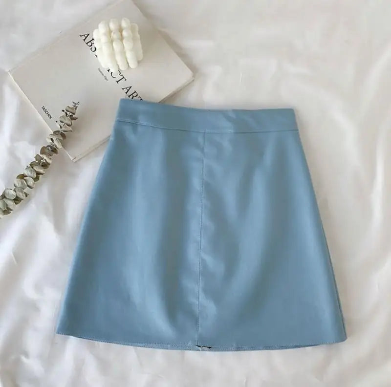 CN Minirock Hohe Taille Reißverschluss - Größe M PU Weinrot