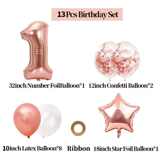 RoseGold Zahlenballons 32 Zoll Roségold - 13er Set 32cm