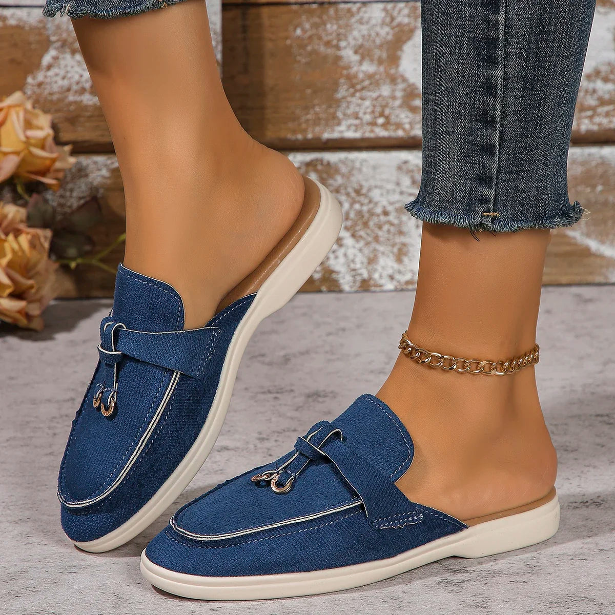 Leosoxscn Slip On Slipper Damen - Größe 42 Flach Latex