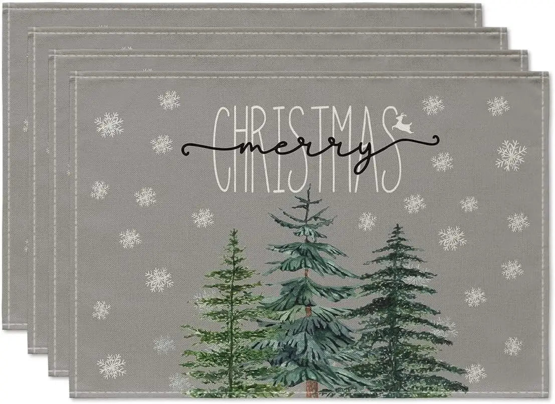 Pine Tree Snowflake Merry Christmas Placemats Seasonal Winter Xmas Table Mats for Kitchen Dining Decor