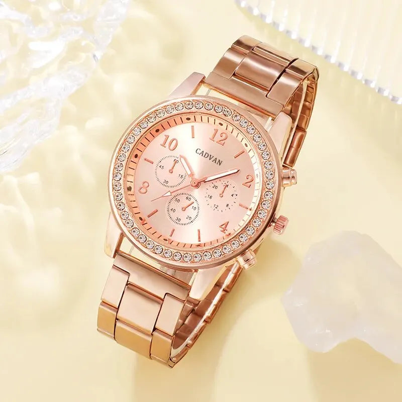 RoséLuxe 6er Set Roségold Schmuckuhr- Strass 38mm Edelstahl
