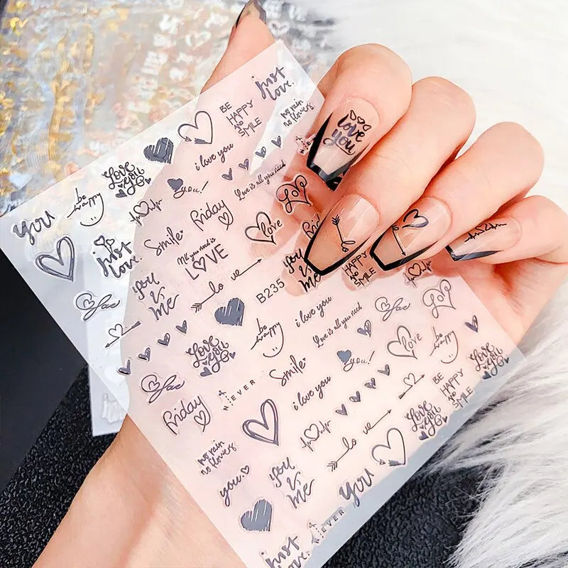 JEARLYU 3D Nagelsticker Liebe Herz - 6 Stück 10x8cm DIY