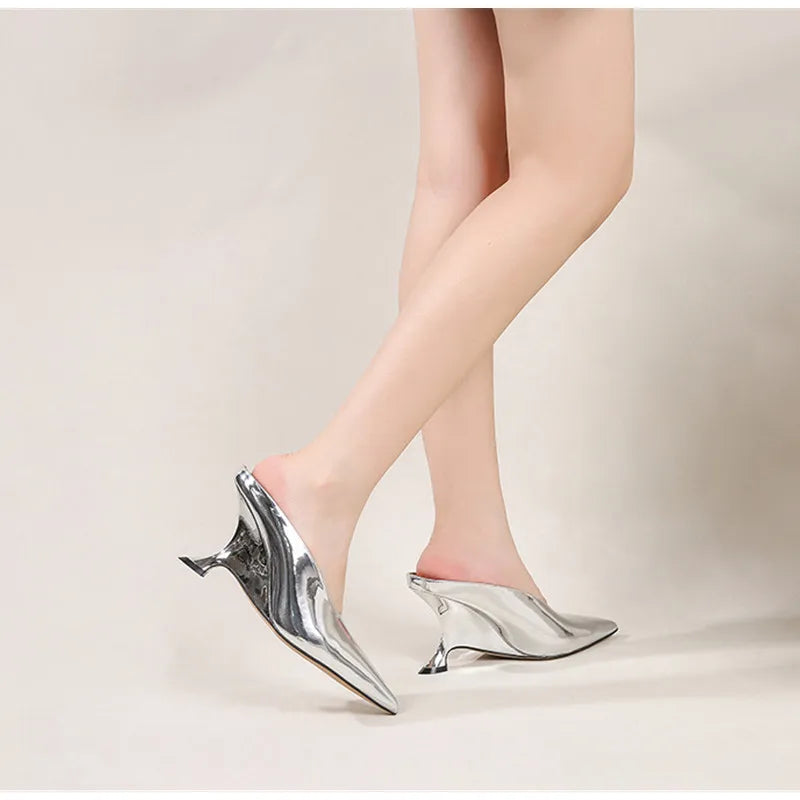 Elegant Pointed Toe Women Slippers Shoes Designer Shallow Fashion Spring Autumn Wedges High Heels Banquet Mule Zapatos De Mujer