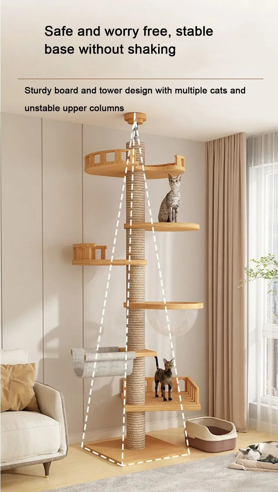 Cats Tree Floor Solid Wooden Cat Tree House Climbing Pets Furniture Adjustable Kitten Trees Tower Multilayer Cat Climbing Frame