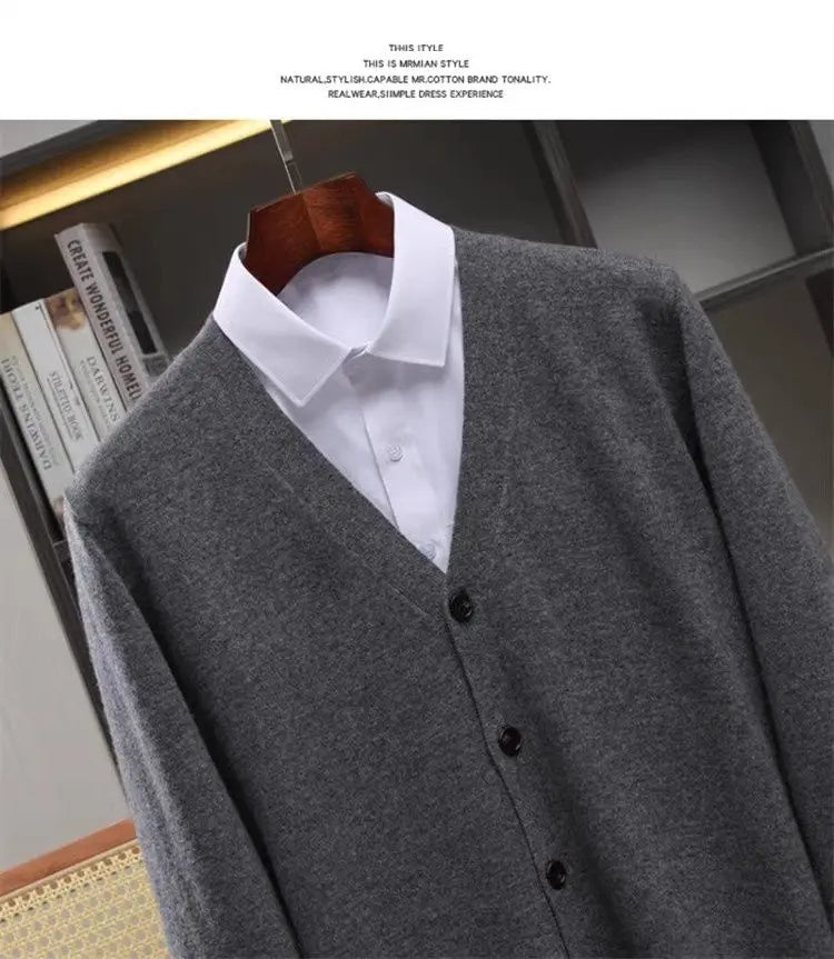 Closure V-Neck Strickjacke Herren - Polyester Langarm Unifarben Größen M L Klassisch Winter