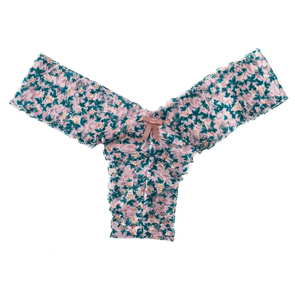 Floral Lace Women Panties Seamless Bow Decor Low Waist Elegant Lace Panties Women Panties Breathable Girls Underwear Lingerie