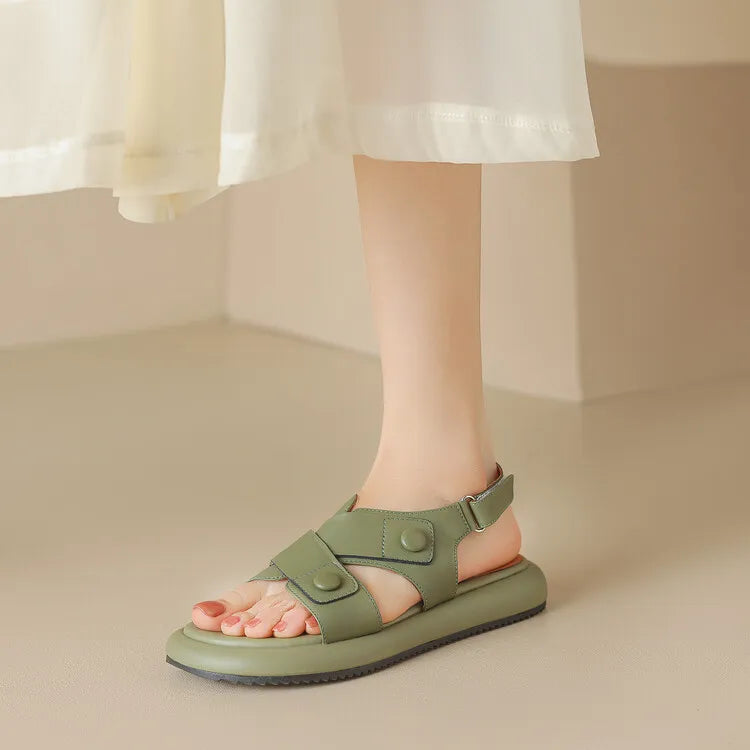 New Summer Sandals Women 2023 Fashion Platform Sandals Casual Round Toe Sandals Shoes for Women Split Leather Flat Shoes