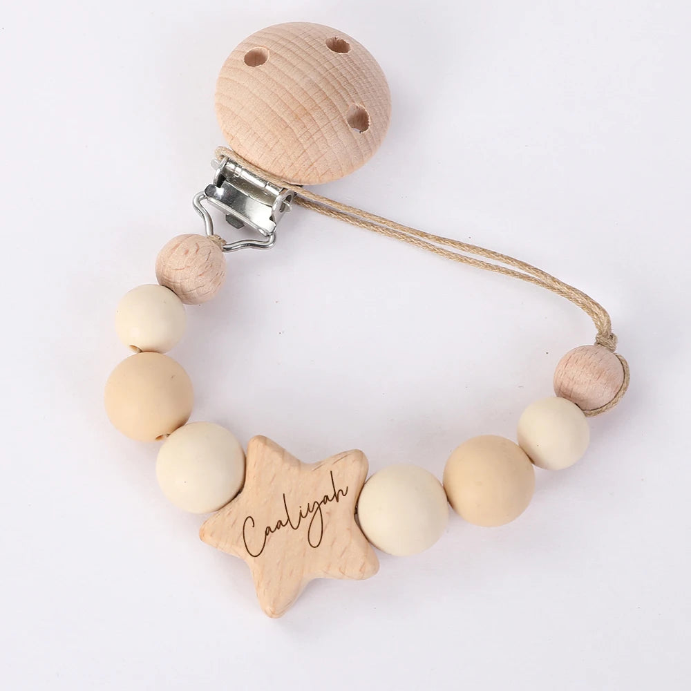 Personalized Baby Pacifier Clip Custom Name Infant Dummy Clip Baby Souvenir Newborn Gift Wood Baby Supplies New Mother Gift