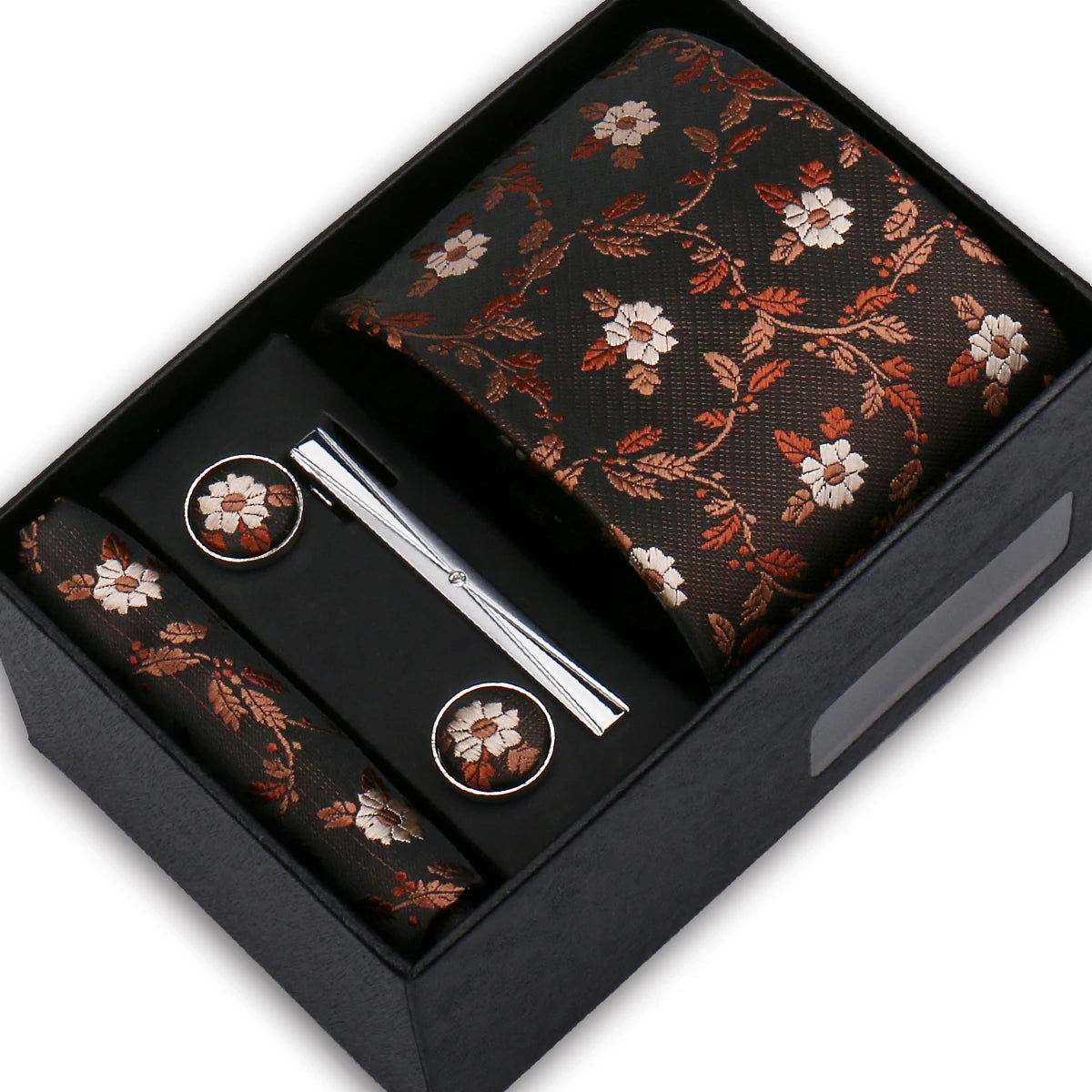 Elegant Men's Suit Necktie Gift Box Set Floral Tie Handchief Cufflinks Tie Clip 4-Piece Business Wedding Party Suit Accessories