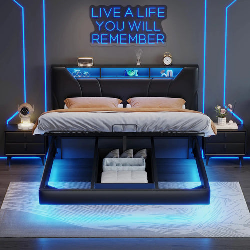 Schwebendes Bett Mit LED Beleuchtung Und Stauraum Lattenrost
