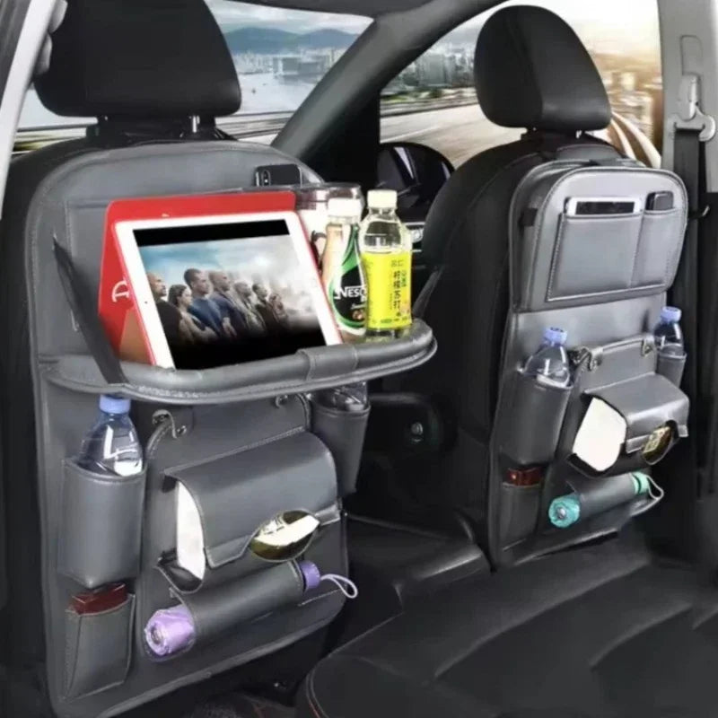Seat Back Organizer Big Hanging Car Seat Storage Bag Garbage with Foldable Dining Tray Bin Capacity Multifunctional Trunk Back
