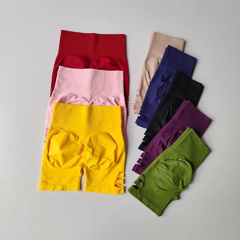 Yoga-Shorts 2025: Damen Yoga Fitness Shorts Peach Hip Lifting Sexy Perforiert - Elastisch Atmungsaktiv Sport Dreiviertel High Waist