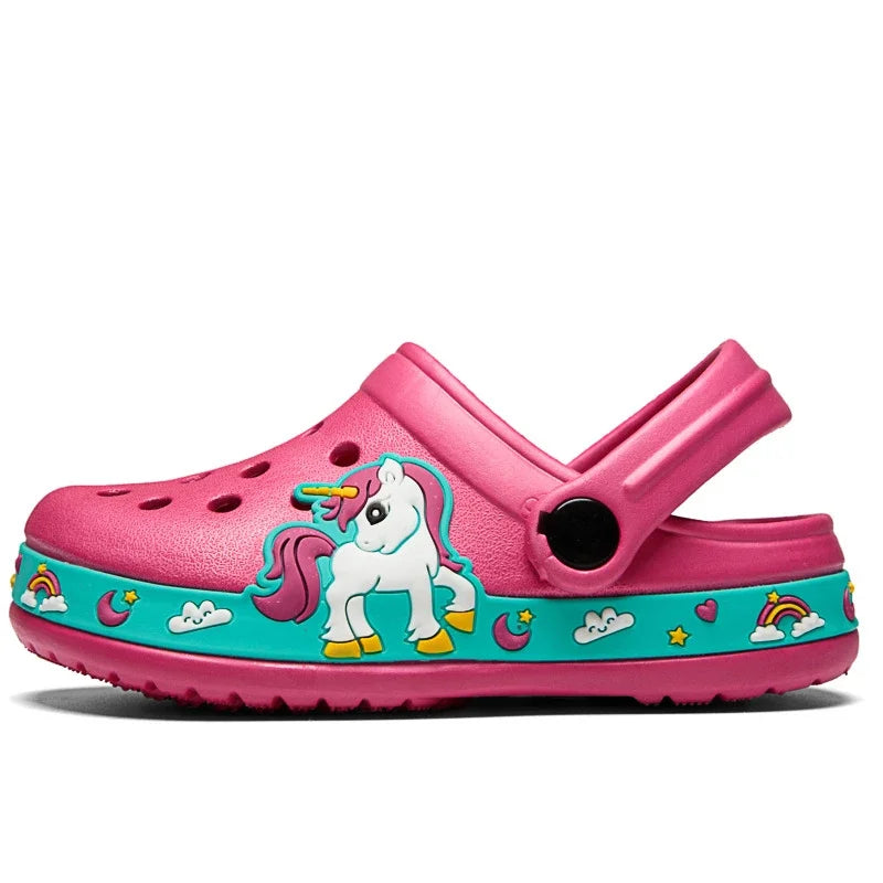 Kinder-Gartenschuhe 2025: Einhorn-Dinosaurier Strand-Sandalen Sommer Loch - Beach-Sandals Kollektion für Kinder