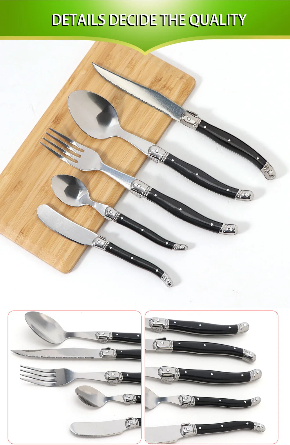 Besteck-Set 2025: Jaswehome 3/4/5pcs Stainless Steak Knife Butter Knife Fork - Soup Tea Spoon Ergonomic Black Flatware Western-Style Tableware Collection