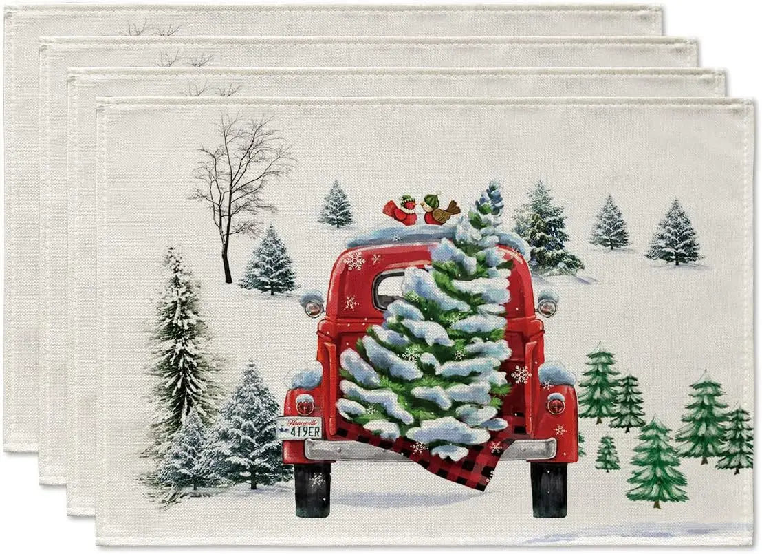 Pine Tree Snowflake Merry Christmas Placemats Seasonal Winter Xmas Table Mats for Kitchen Dining Decor