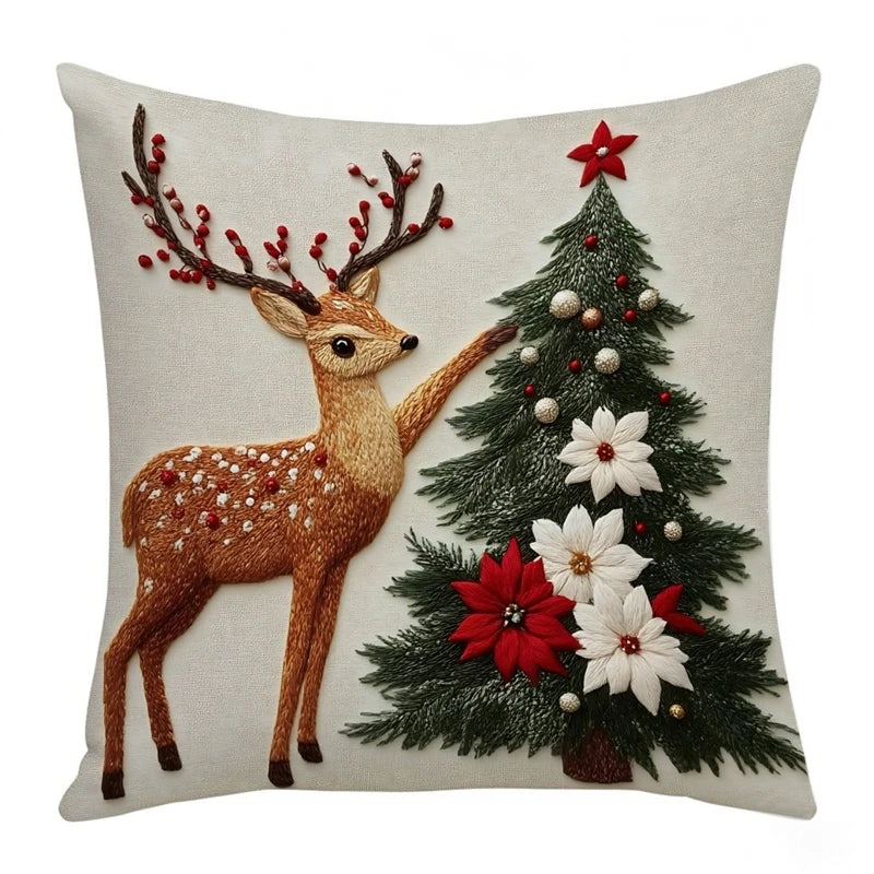 Christmas Pillowcase With Festive Atmosphere Sofa Cushion Cover Cartoon Decoration Flax Christmas Pillow Cover Household Goods