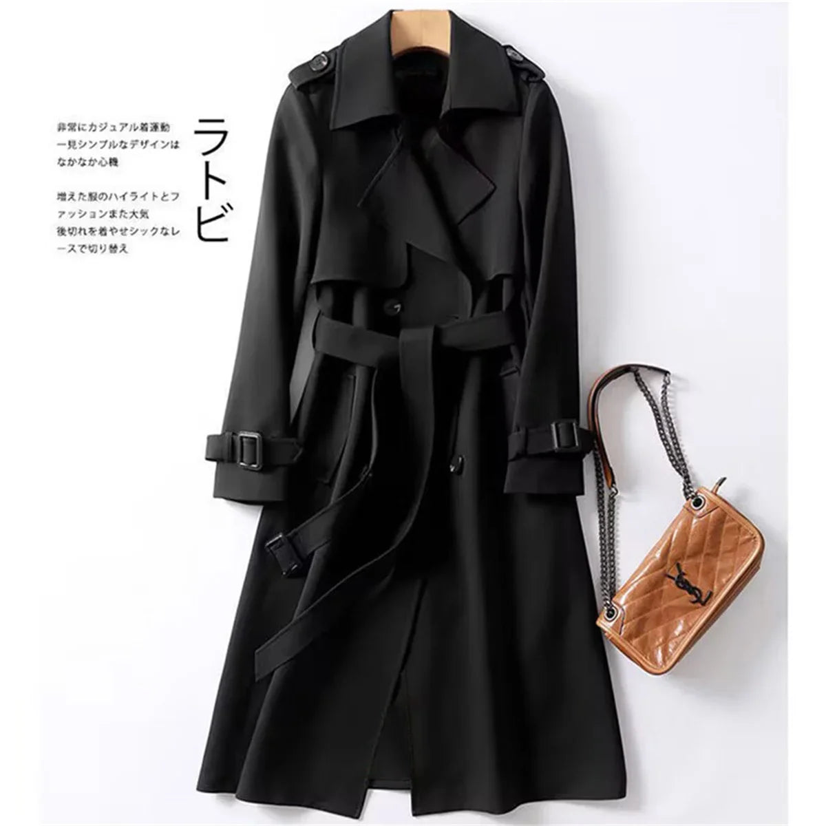 Elegant Women  Fashion British Jackets Autumn Winter Widebreaker Streetwear Midi Coats Casual Office Lady Button Slim Chic Coat