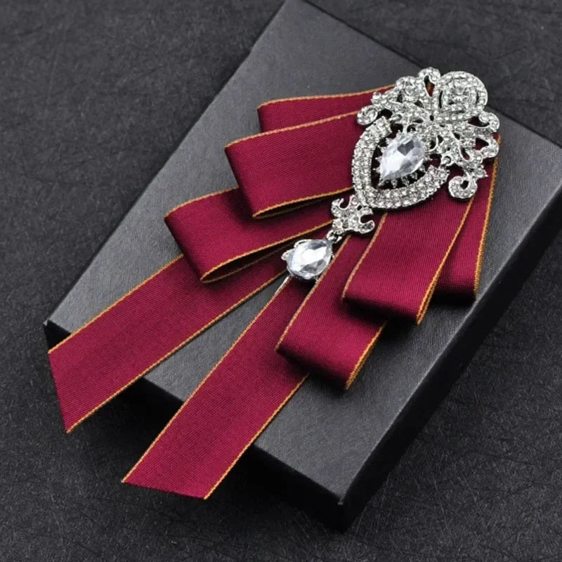 Fashion Handmade Bow Tie Wedding Collar Luxury Rhinestone Bowtie Necktie Brooch Pocket Towel Square Set Gift for Men Accessories