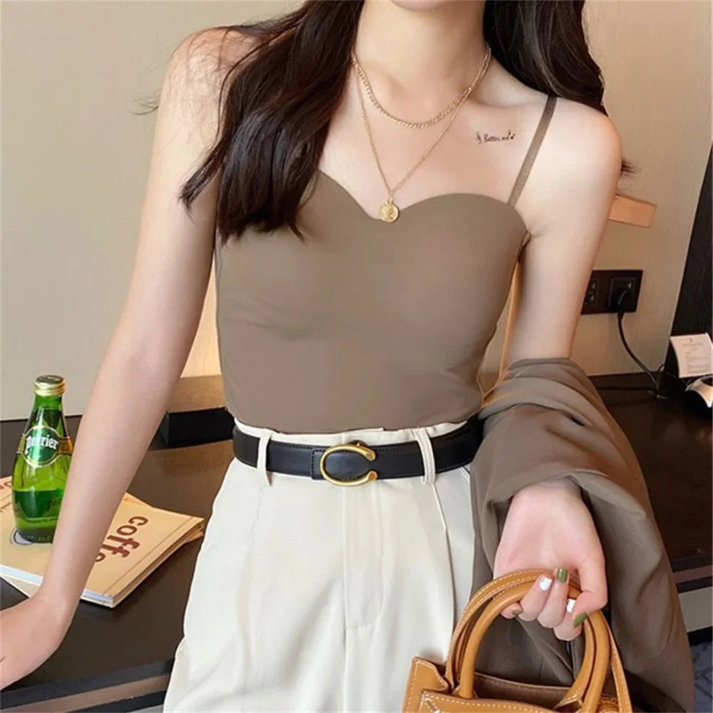 Women's Sexy Top Bra Backless Sports Underwear Solid Color Sleeveless Thin Shoulder Summer Tank Cup Ice Silk Comfort Suspenders