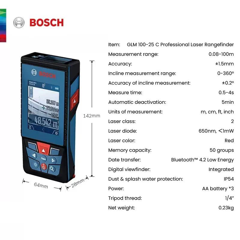 Bosch Laser Entfernungsmesser 30/40/50/100m Distanzmesser Hochpräzision Laser Level Elektronisch Bluetooth Messwerkzeuge GLM 50-27CG