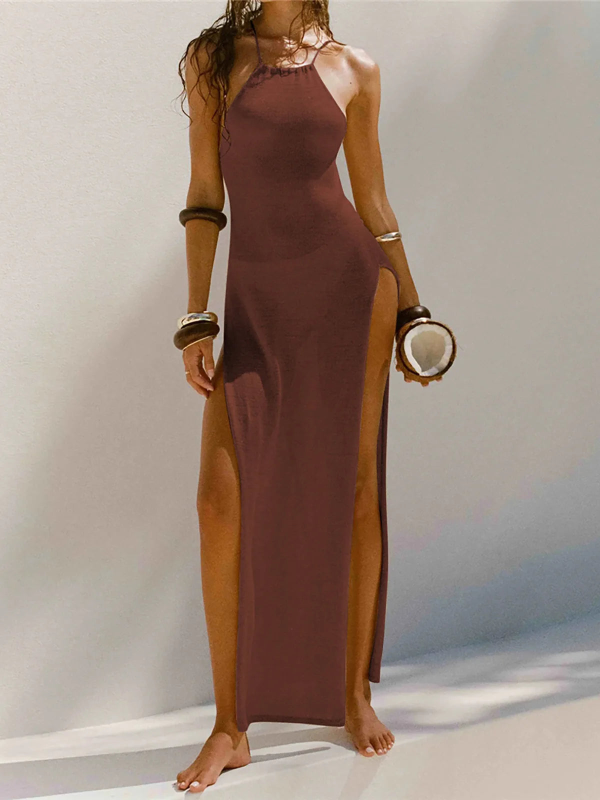 Elegant 12 Farben High Slit Häkel Gestrickt Maxi Kleid - Lang Strand Cover Up Urlaub Party Kleider Strandmode
