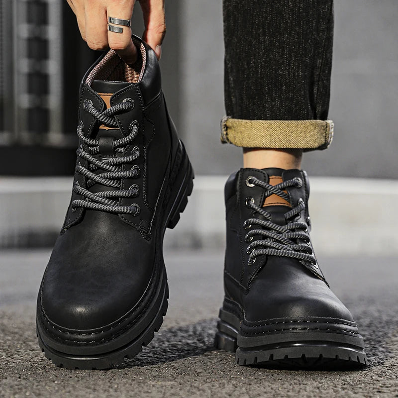 Ghete din piele YEISNDOOCN, căptușeală de pluș pentru iarnă - diverse mărimi, toc plat, tijă până la gleznă