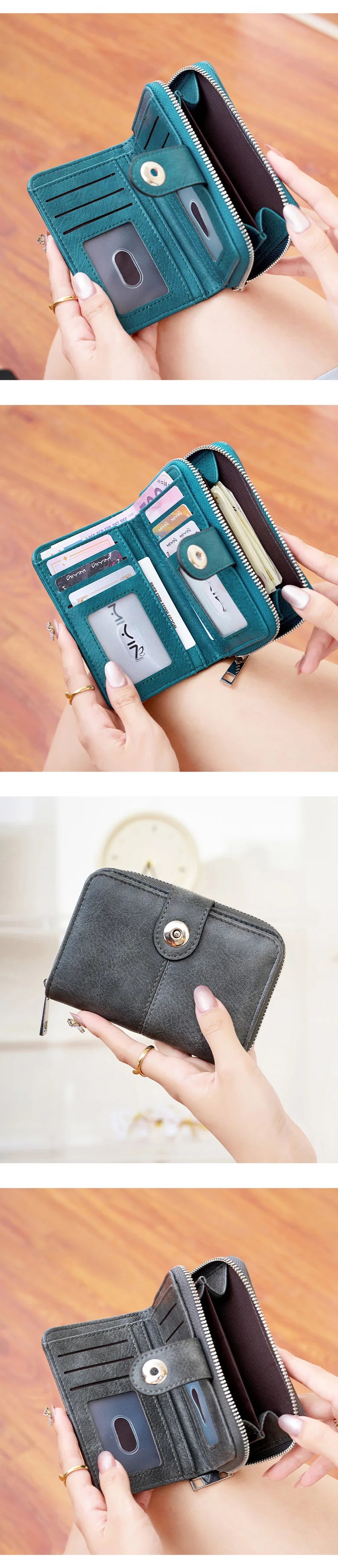 Neue Frauen Geldbörse Retro Dreifach RFID Schutz Kurz Stylish Design Große Kapazität Reißverschluss Schnalle