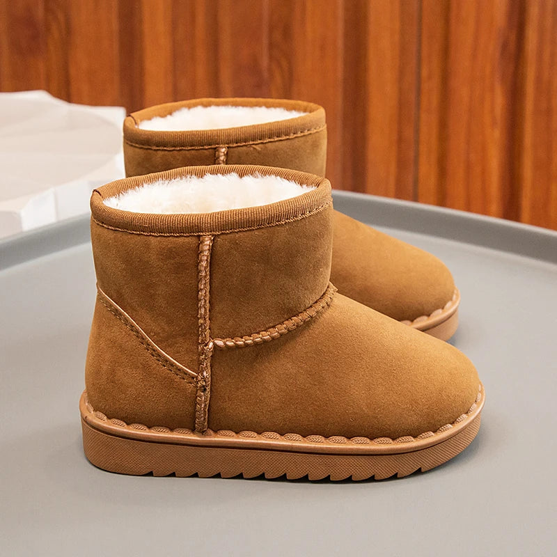 Kinder Schneestiefel Prägnanter Stil Plüsch Chunky Winter Kinder Kurzstiefel Einfarbig Slip-on Unisex Klassische Jungen Mädchen Schuhe 23-36