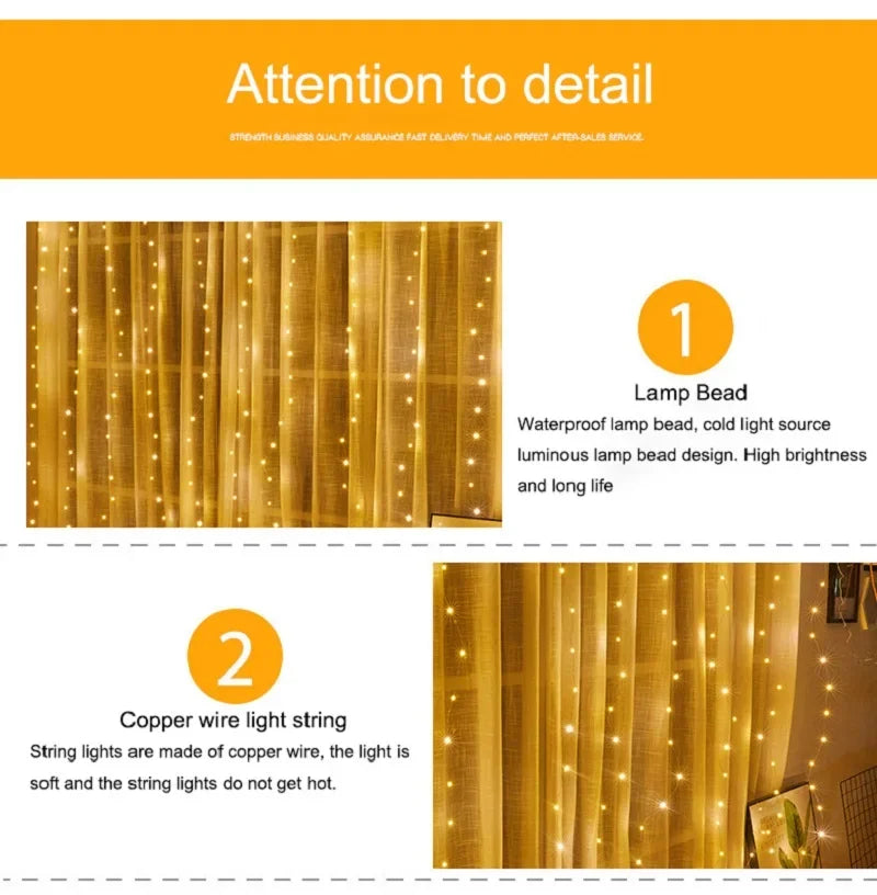 FEICAN Fairy LED Curtain Lights - USB Fernbedienung Wasserdicht
