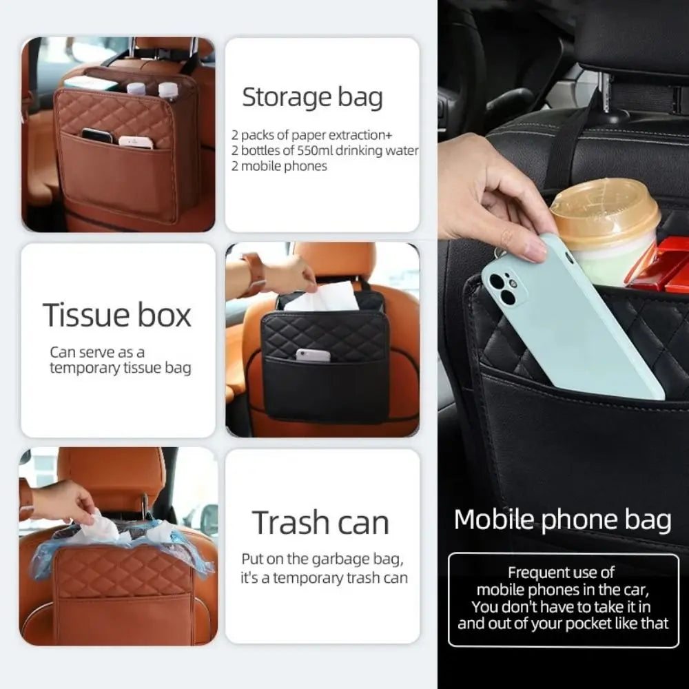 Leather Car Backseat Storage Bag Multifunctional Adjustable Backseat Large Capacity Pocket Protector Seat Back