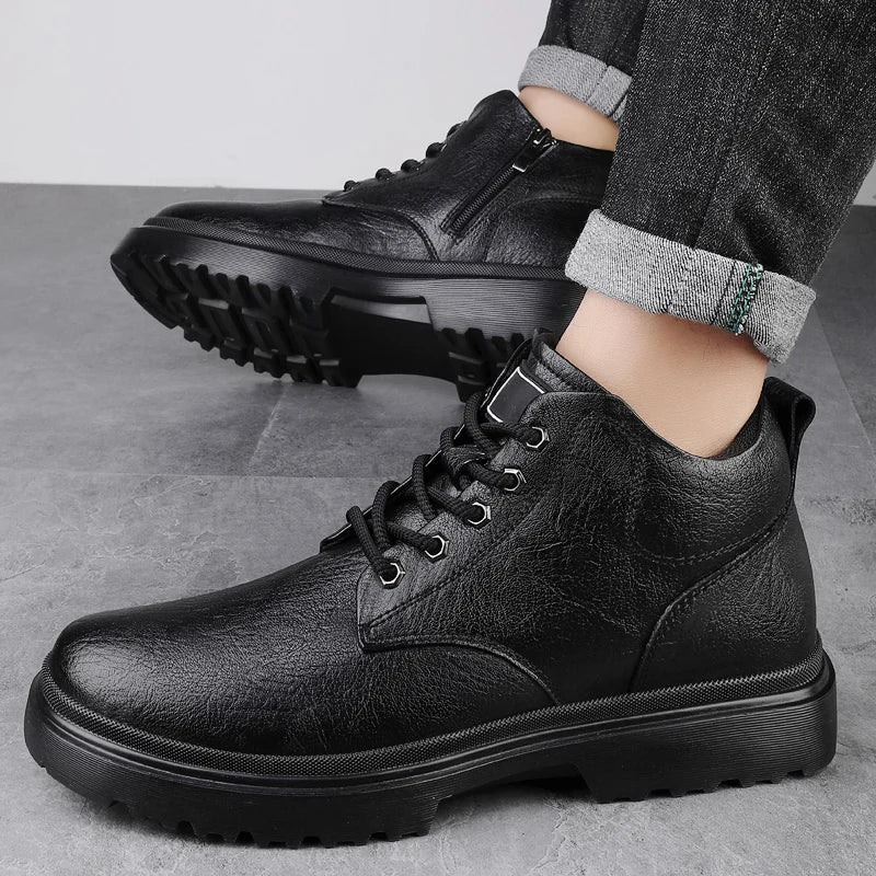 YEISNDOOCN Ghete de toamnă pentru bărbați, cu gleznă, cu vârf înalt - Mărime variabilă, toc plat, partea superioară din piele