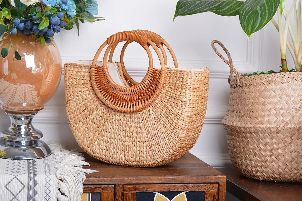 Beach Bag Women 2022 Summer New Elegant Woven Straw Bags Female Bohemia Knitted Large Tote Handbag Vacation Casual