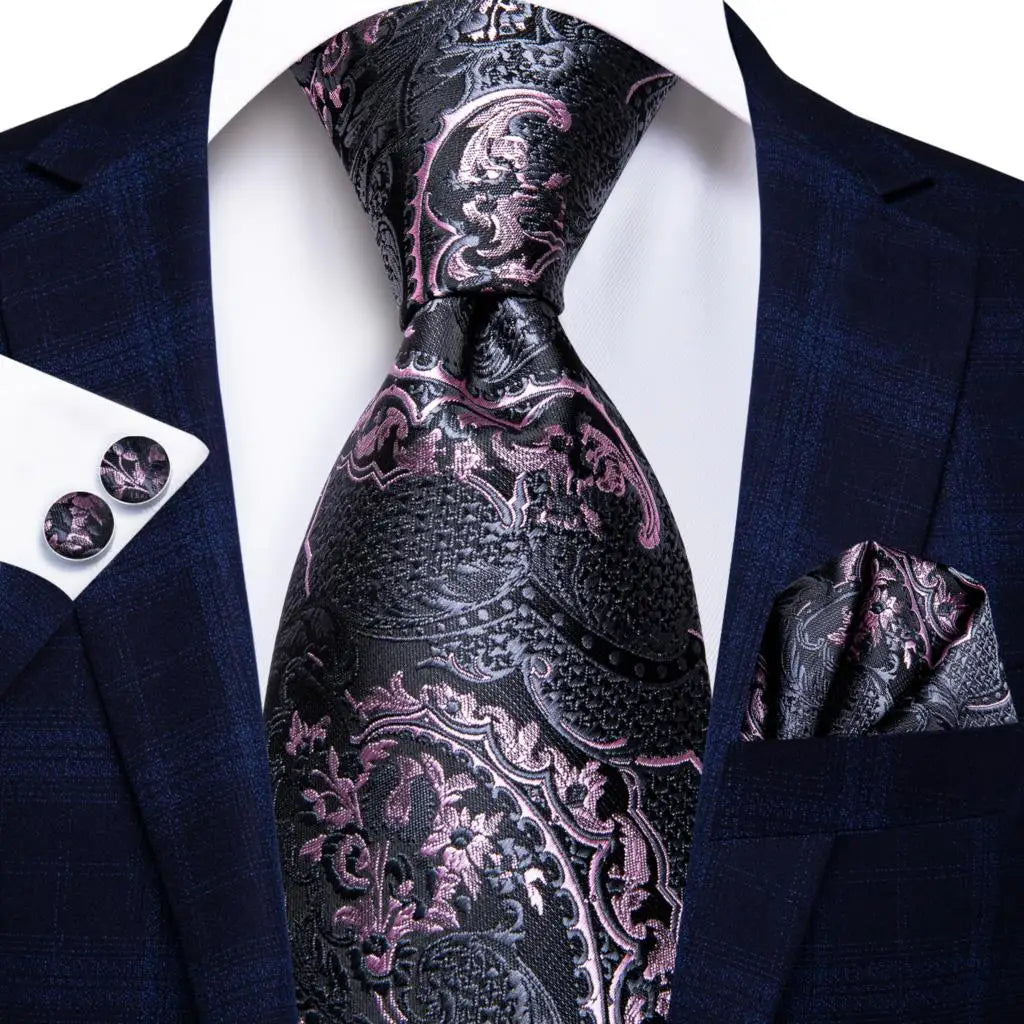 Hi-Tie Seiden-Herren-Krawatten-Set Blumenmuster Gelb Gold Krawatten und Taschentücher Manschettenknöpfe-Set Herren-Hochzeits-Party-Anzug-Mode-Halskrawatte C-3053