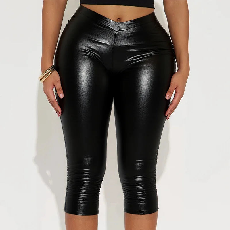 LEOSOXSCN PU Lederhose Schwarz Hohe Taille - Gr M Elastisch